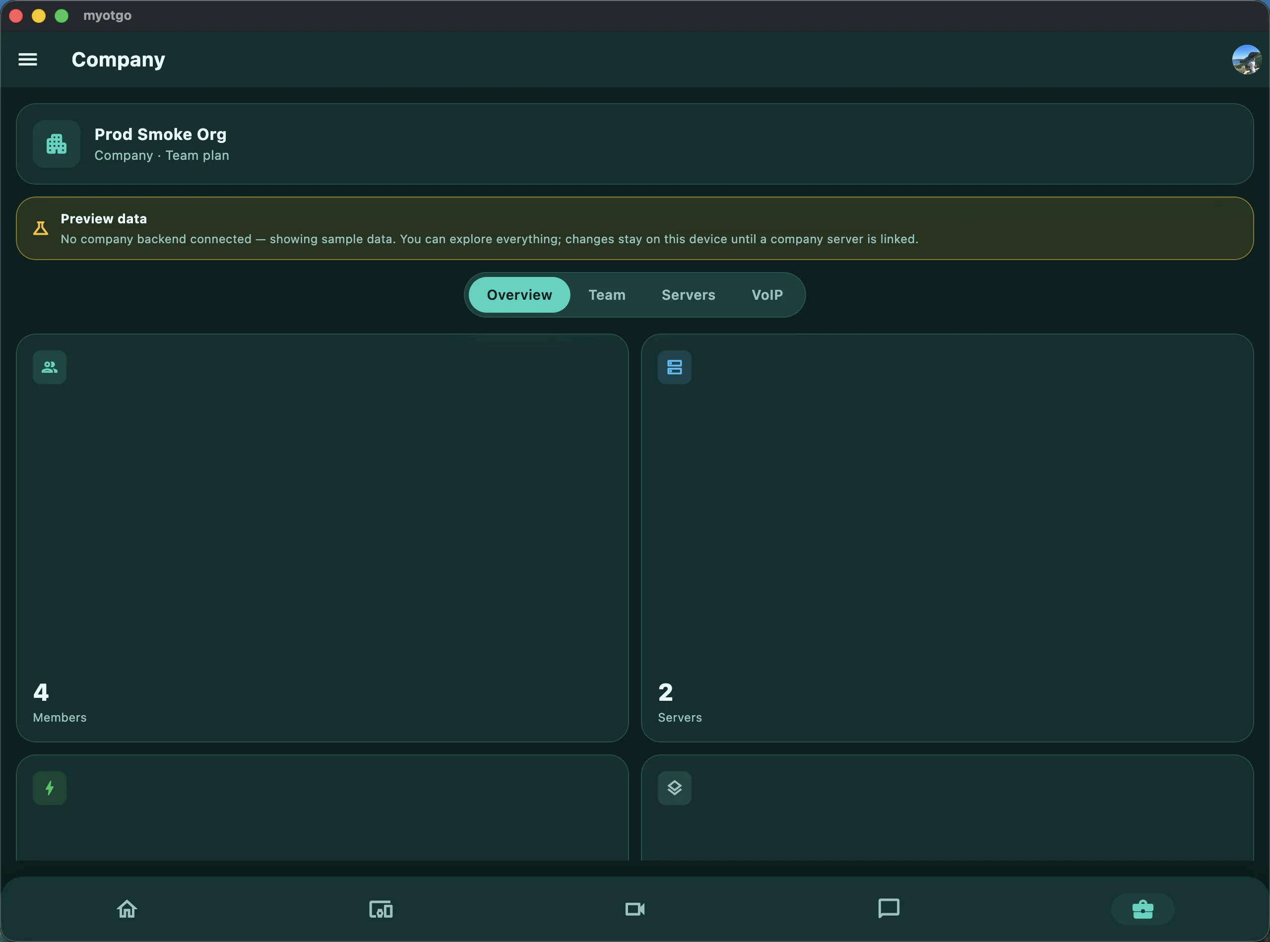 MyOTGO macOS app company/team management view